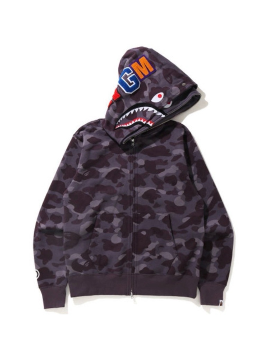 Bape Green/Black Shark Camo Full-Zip Hoodie. Double Hood.